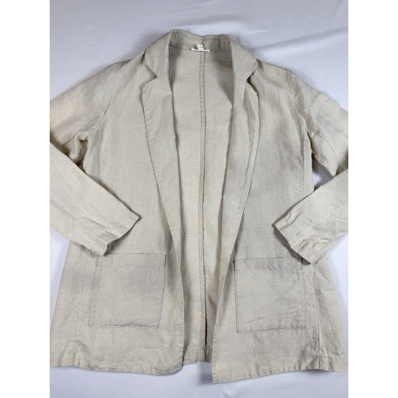 Eileen Fisher Size XS 100% Organic Linen Long Notch Collar Open Front Blazer - Picture 6 of 9